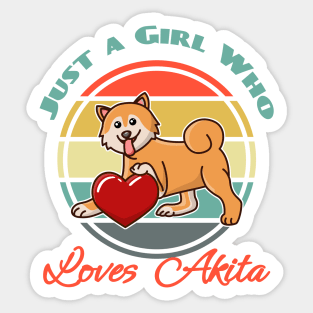 Just a Girl Who Loves Akita Inu Dog puppy Lover Cute Mother s Day Sunser Retro Sticker